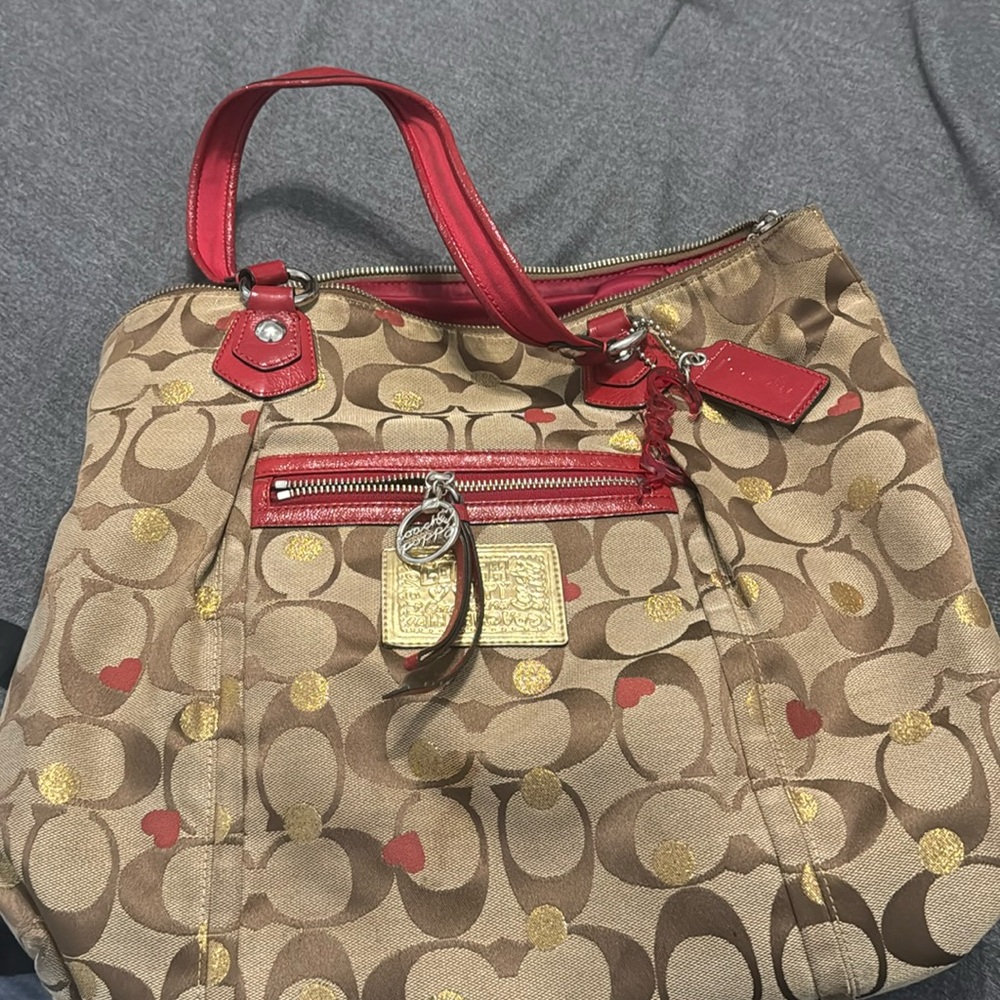 Coach red and tan purse